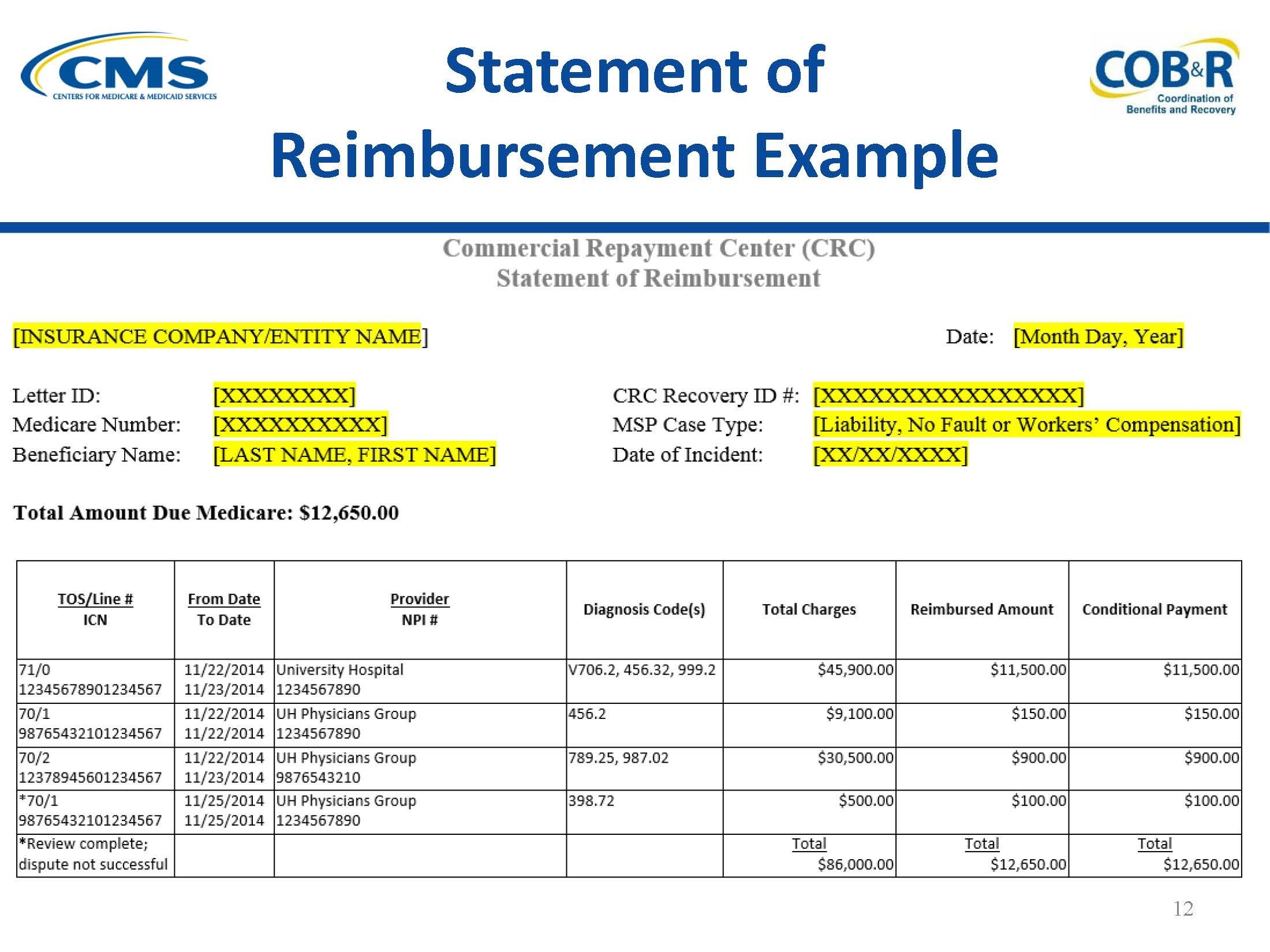 Example of Statement of Reimbursement