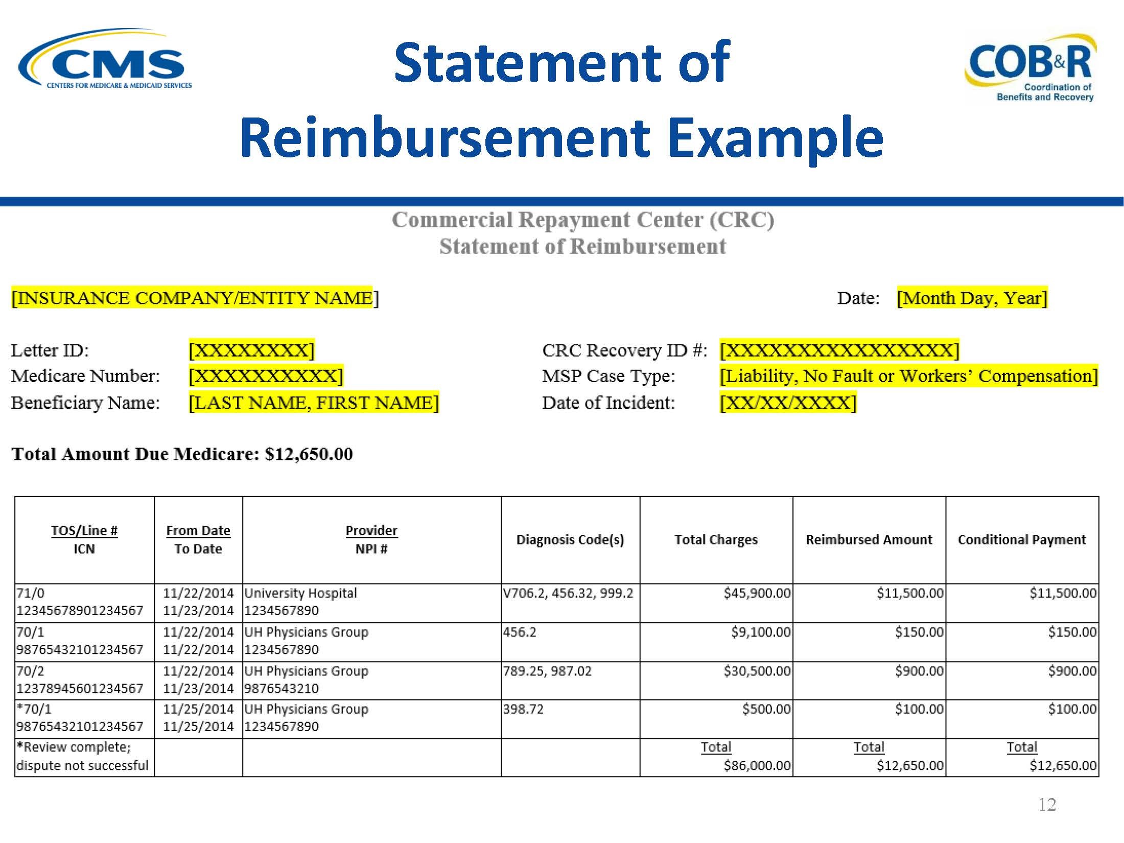 Ejemplo de declaración de reembolso