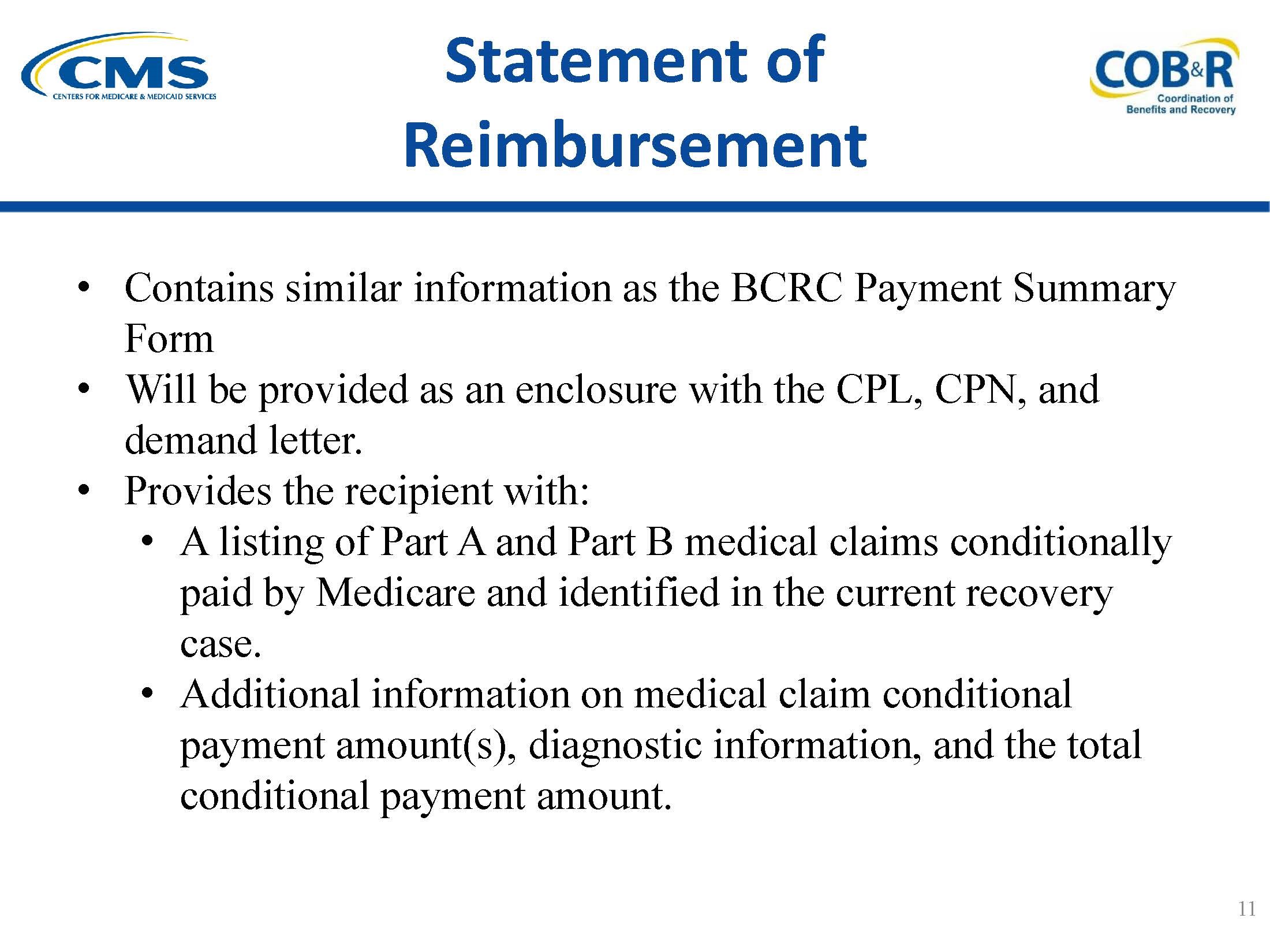 Statement of Reimbursement