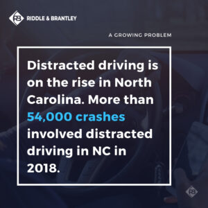 Distracted Driving in North Carolina causing more than 54,000 crashes in 2018.