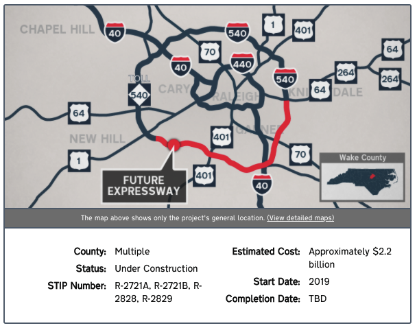 US-540 Southeast Extension Project Around Raleigh NC