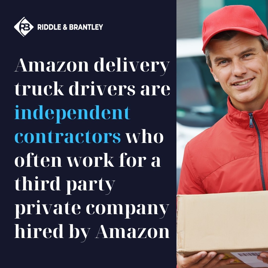 Amazon delivery truck drivers are independent contractors who often work for a third party private company hired by Amazon