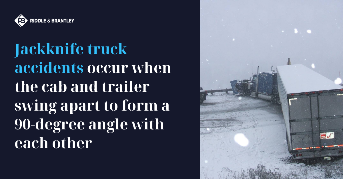 Jackknife truck accidents occur when the cab and trailer swing apart to form a 90-degree angle with each other