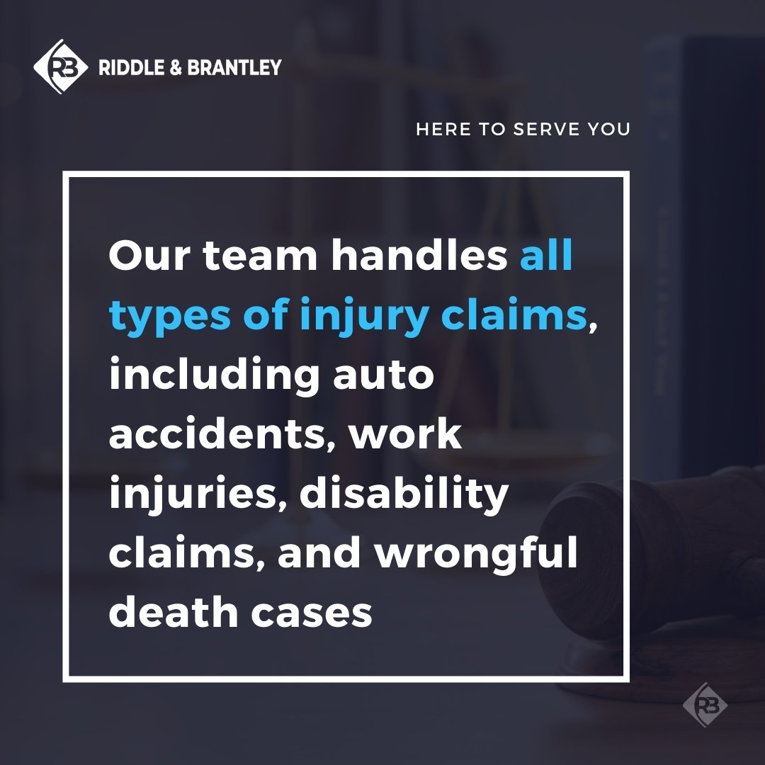 Our team handles all types of injury claims, including auto accidents, work injuries, disability claims, and wrongful death cases.