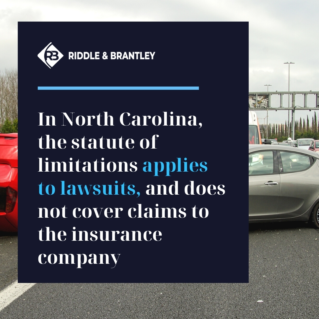 In North Carolina, the statute of limitations applies to lawsuits, and does not cover claims to the insurance company.