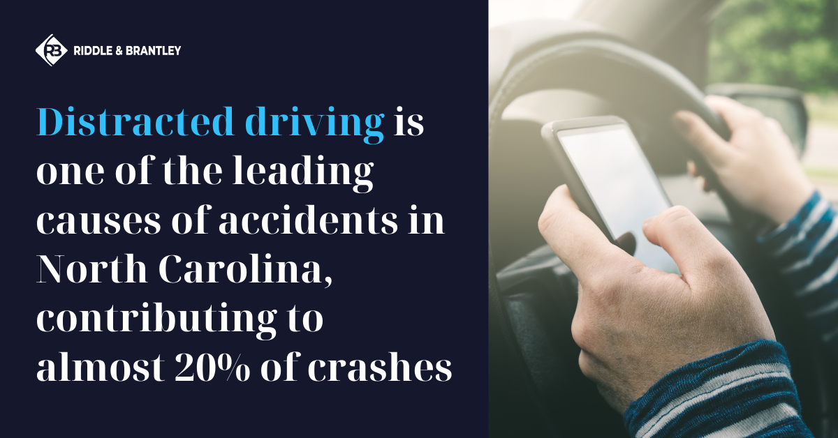 Distracted driving is one of the leading causes of accidents in North Carolina, contributing to almost 20% of crashes.