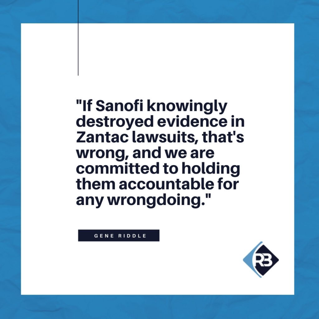 Did Sanofi Intentionally Destory Emails in Zantac Lawsuits - Riddle & Brantley