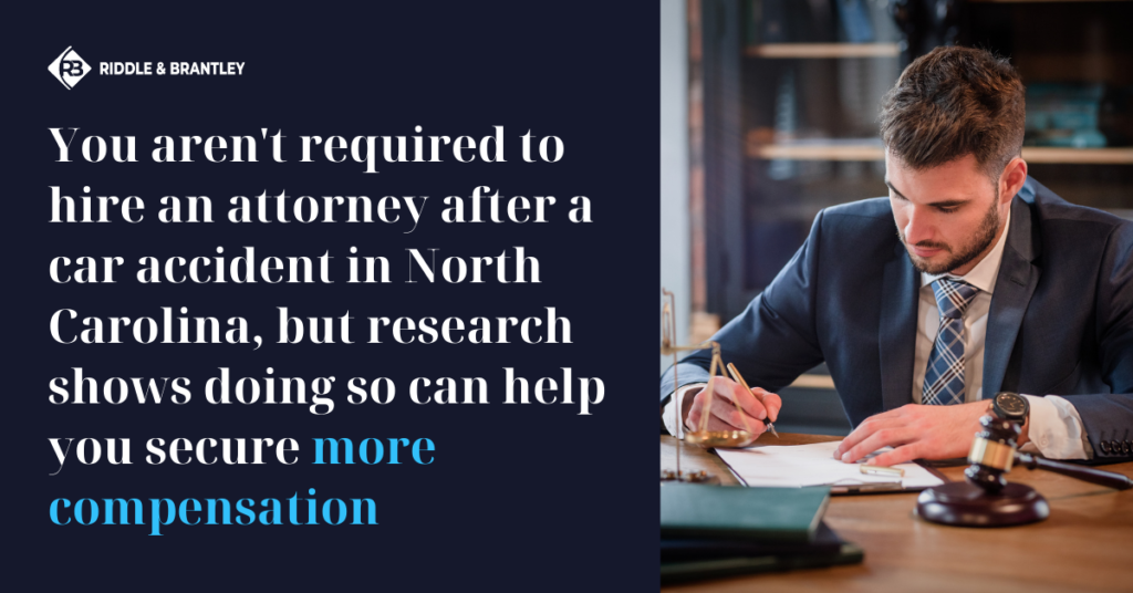 You aren't required to hire an attorney after a car accident in North Carolina, but research shows doing so can help you secure more compensation.