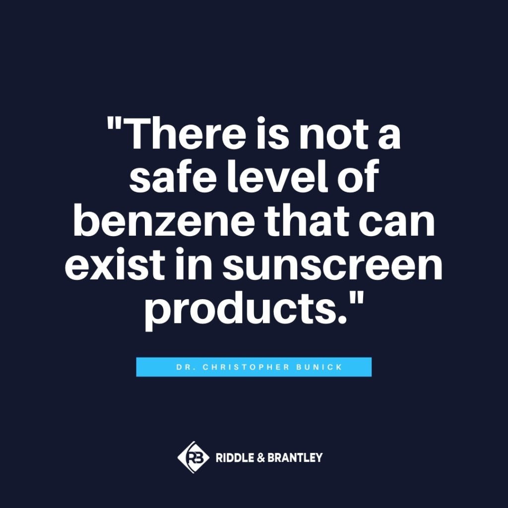 "There is not a safe level of benzene that can exist in sunscreen products." Dr. Christopher Bunick