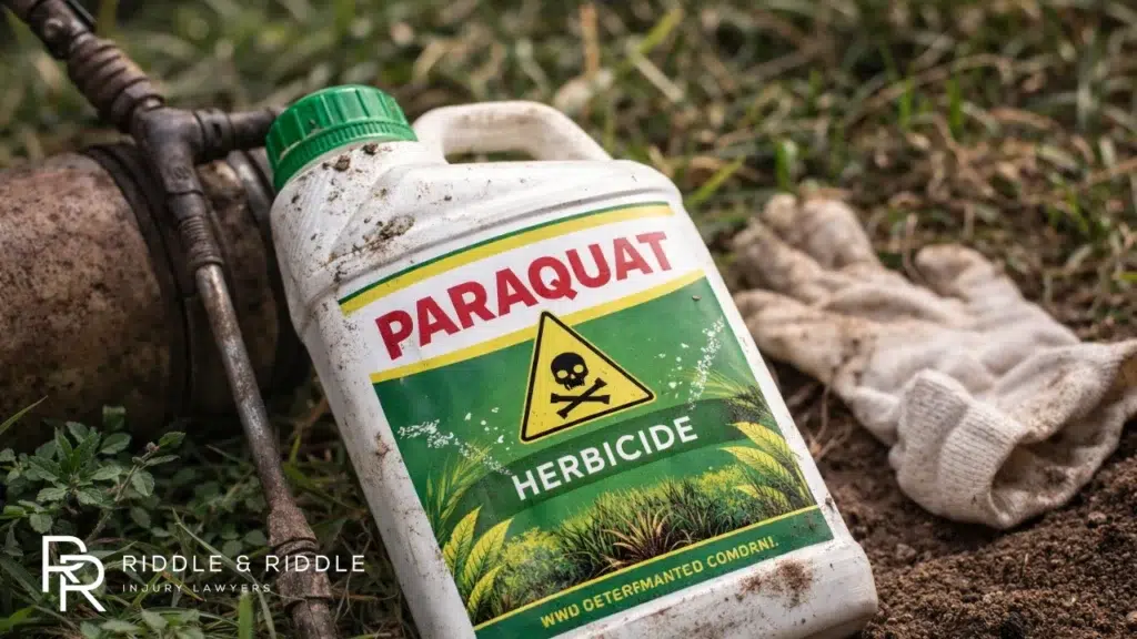 The image shows a container of Paraquat, a highly toxic chemical herbicide