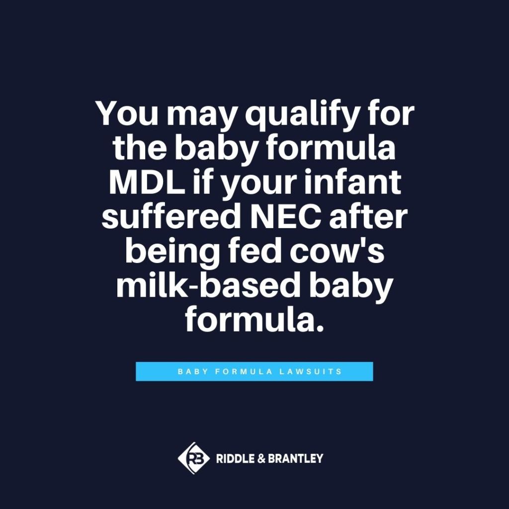 You may qualify for the baby formula MDL if your infant suffered NEC after being fed cow's milk-based baby formula.