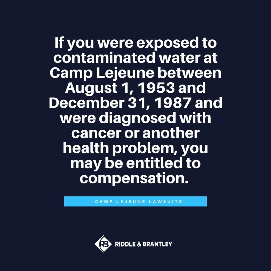 If you were exposed to contaminated water at Camp Lejeune between August 1, 1953 and December 31, 1987 and were diagnosed with cancer or another health problem, you may be entitled to compensation.
