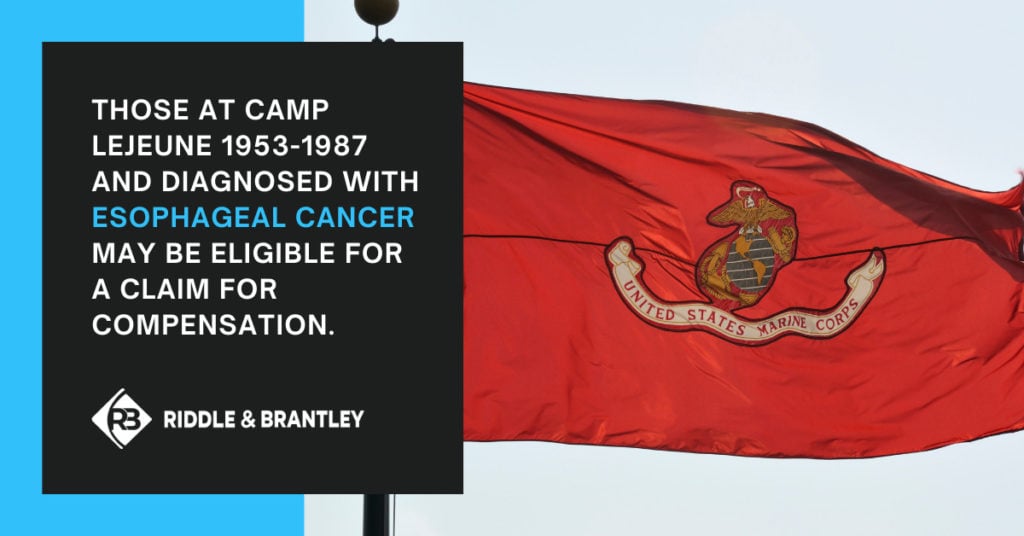 Those at Camp Lejeune 1953-1987 and diagnosed with esophageal cancer may be eligible for a claim for compensation.