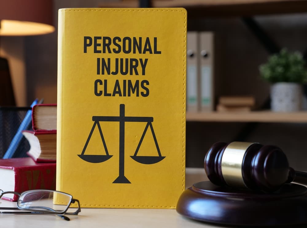 Personal injury claims are shown using a text on the book and photo of gavel