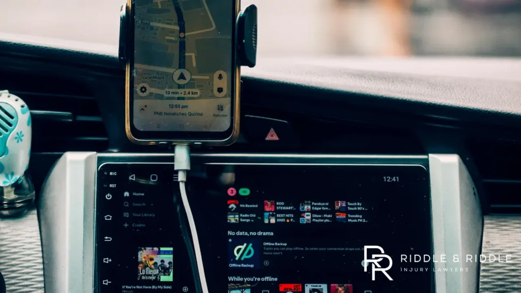 Phone showing ma directions in a rideshare