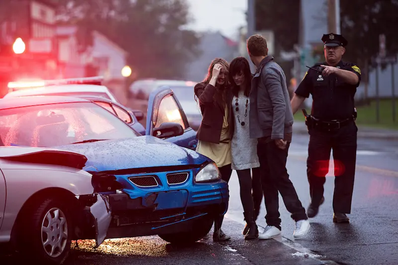 Two cars with a severe front and rear damage after collision