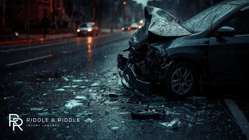 black car crashed in dark street