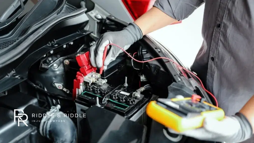 A technician fixing a car
