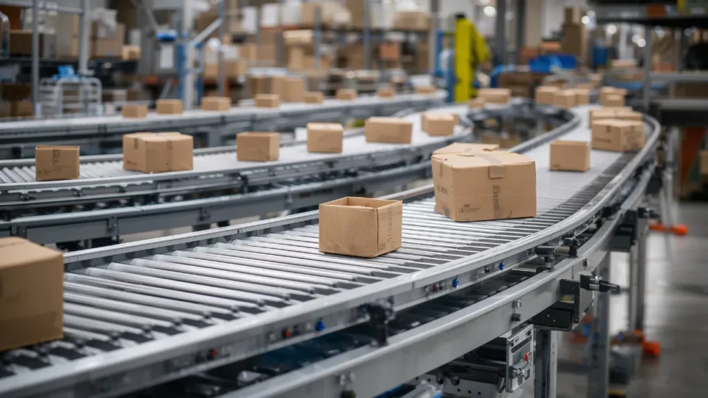 boxes on a production line
